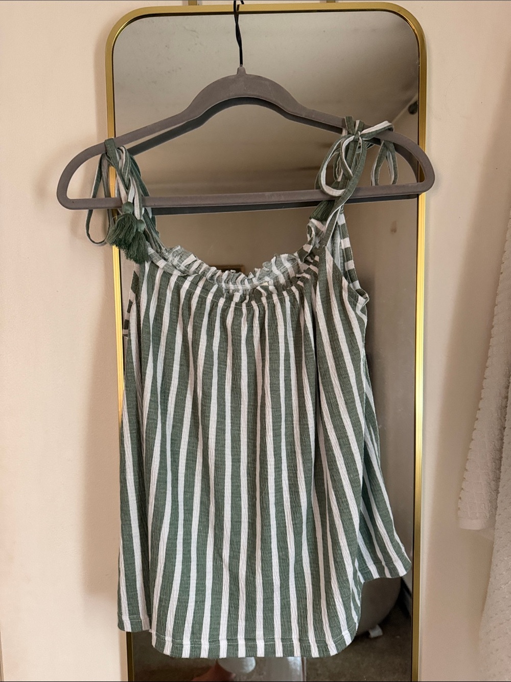 Laura Ashley Striped Green and White Tie-Shoulder Tank Top